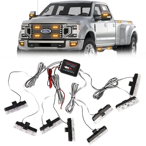 8PCS LED Grille Lights 3-Led Surface Mount LED Light Bar Beacon Lamp for Cars DC12V